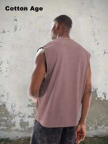 Vintage Men's Tank Top - AllSaints Print Design - Casual Fall/Winter Layering Tee - Perfect Gift For Halloween/Christmas - Cotton Age Brand - 摩卡棕 - 查看 2