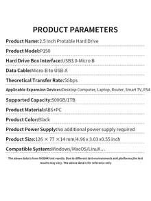 Kodak 柯达便携式外置硬盘 P150 - 500GB/1TB USB 3.0 快速数据传输稳定 备份存储的理想之选 - 黑色 - 查看 8