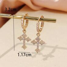 1 对欧美简约风格铜十字架设计女士耳环，通勤百搭 - 耳環 - 查看 8