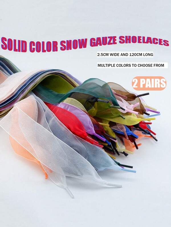 2 Pairs Lightweight Sheer Shoelaces, Women's Dance Shoes Decorative Accessories, Fashionable Solid Color Lace Shoelaces, Suitable For Sneakers, Flats, Athletic Shoes
