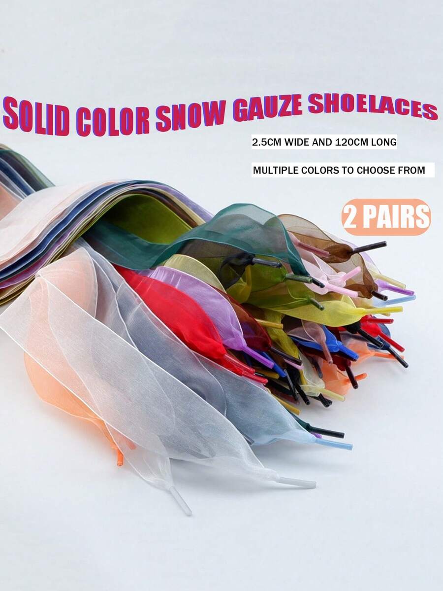 2 Pairs Lightweight Sheer Shoelaces, Women's Dance Shoes Decorative Accessories, Fashionable Solid Color Lace Shoelaces, Suitable For Sneakers, Flats, Athletic Shoes