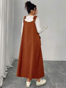 Plus Size Solid Color Thick Strap Knotted Pocket Sleeveless Summer Dress