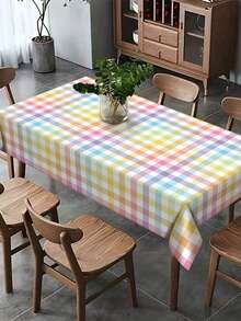 1/3 Pieces Of Colourful Checkered Easter Disposable Tablecloth, PE Soft-Coloured Wallpaper Rainbow-Mixed Plastic Tablecloth, Soft-Coloured Tablecloth For Party, 274*137cm - Color - View 5