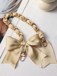 1pc Phone Lanyard With Bowknot, Metal Chain Scarf Braided Cord Phone Charm Accessory, Ribbon Electroplated Decor