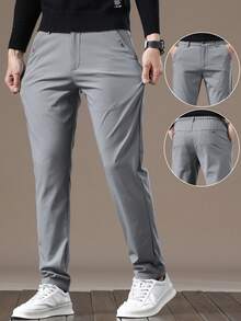 GRDR Men's Solid Color Slim Fit Casual Tapered Pants With Pockets, Suitable For Daily Commute - Light Grey - View 3