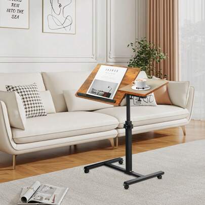 Table réglable pour ordinateur portable, avec roulettes, support inclinable, HxLxP: 58-90x60x34,5 cm, noir/rétro clair/rétro foncé