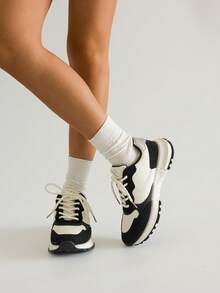 SRSOO 2025复古德式运动鞋，厚底厚底运动鞋，春秋女鞋 - 黑與白 - 查看 6