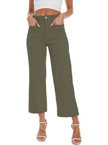 Wide Leg Jeans For Women  High Waisted Flare Jeans Cropped Pants Stretchy Baggyhalloween - màu xanh lá - Xem 4