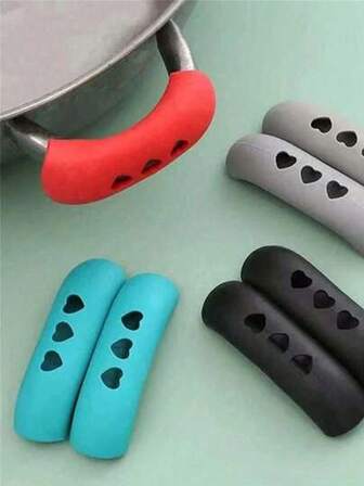 1/2/4 Piezas de Cubierta de Asa de Olla de Silicona Resistente al Calor y al Desgaste, Cubierta de Asa de Olla Resistente al Calor y al Desgaste, Cubierta de Aislamiento, Cubierta Protectora de Asa de Olla Antideslizante con Forma de Corazón Hueco Creativa, Utensilios de Cocina, Suministros de Cocina, Adecuado para Sartenes y Bandejas para Hornear, Ollas de Barro, Vaporizadores, Ollas de Sopa, Salvamanteles, Accesorios de Cocina