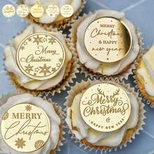 5/10/20 Peças Toppers Acrílicos Dourados para Cupcake de Natal para Decoração de Bolo de Festa de Natal - Multicolorido - Visão 2