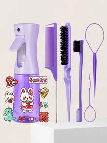 1/3/4/5/6/7/8pcs Detangling Hair Brush Set With Cute Animal Temporary Tattoos,(6.8oz/200ml)Continuous Fine Mist Water Spray Bottle For Hair,Unicorn Cartoon Detangling Brush For Adults & Girls Hair,Teasing Brush Rat Tail Comb Edge Brush For Hairstyling,Salons,Barber(Pink), Home Beauty Women Accessory Gifts, Hair Styling Kit, For Barber Salon Beauty Travel Essentials