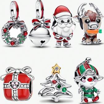 1 Christmas Element Christmas Ringtone Santa Claus House Charm Silver Plated FIT Bracelet, Necklace, DIY Jewelry Gift