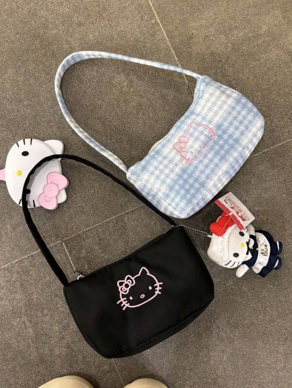 1 حقيبة كتف مطرزة بتصميم كارتوني لطيف متعدد الألوان لهالو كيتي، متعددة الاستخدامات، جميلة، طازجة وناعمة للنساء، سعة كبيرة تحت الذراع، مناسبة للاستخدام اليومي، هدايا العطلات، التصوير أثناء السفر، التنسيق اليومي