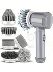 1 Set Grey Electric Rotating Brush, Bathroom Cleaning Brush Electric Brush With 6 Replaceable Brush Heads, Low Power Slow Rotation Cleaning Brush Suitable For Kitchen, Toilet, Windows Cleaning, Suitable For Graduation Gift, Bachelor Party Gift, Bridesmaid Gift, Father's Day Gift, Halloween Decoration, Halloween Gift, Bridesmaid Proposal Gift, Wedding Guest Favor, Birthday Party Decoration And Wedding Items, Wedding, Birthday Party, Anniversary, Holiday Event, Graduation Ceremony - Grey - View 13