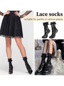 4 Pairs Women's Lace Mesh Ankle Socks - Summer Breathable Socks With Ruffled Trim, Lolita Style Socks - 4pairs - View 7
