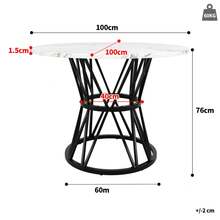 5 Piece Dining Set, Dining Set With 4 Chairs, Modern Kitchen Set, 100cm Diameter Round Kitchen Table, Black Metal Legs, Marbled MDF Top, Grey Velvet Dining Chairs - Black + Grey + MDF + Velvet - View 3