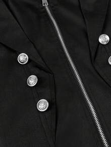 男士纯色高领时尚长款不对称下摆燕尾服夹克 - 黑色 - 查看 4