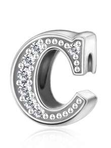 1pc 925 Sterling Silver Letter Pendant Set, Inlaid With CZ Rhinestone Letter Beads Suitable For Bracelets, Personalized Jewelry Gift, Customized Name Letter Pendant Suitable For Bracelets And Necklaces - Silver - View 7