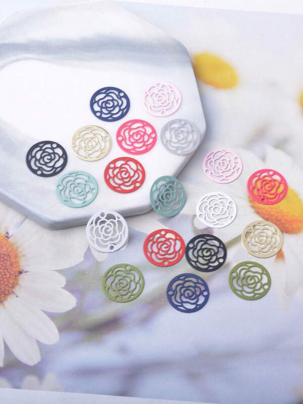 10 قطعة من الزخارف المطلية بالألوان على شكل وردة نحاسية ذهبية اللون، قلادة متعددة الاستخدامات كإكسسوارات مجوهرات DIY للنساء للأقراط والقلائد