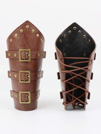 1件中世纪风格皮革护臂，男士角色扮演服装腕带，男女通用，适合派对道具和文艺复兴时期配饰