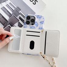 1 PC Luxury High-End Faux Leather Wallet Phone Case For I Phone 16 16e 15 14 Plus 13 12 11 Pro Max Litchi Pattern For Sam Sung For Galaxy Compatible With Google Pixel 6 7 8 9 Pro XL 9A 8A 7A 6A For Xiao Mi 11 Lite 12 12S Ultra 14 Redmi Note 13 13R Pro + For MOTO Edge 30 G Power Play Stylus 5G Metal Long Chain Crossbody Card Holder Protective Cover Waterproof Shockproof Anti-Fall Scratch Resistant - Flowers E - View 8