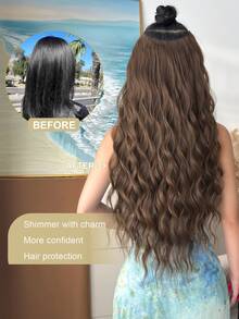 Clip In Hair Extensions V-Shaped Black Brown 24 Inch Long Water Wave Wavy Heat Resistant Fiber Synthetic Hairpiece For Women Girls Party Daily Use - Mocha Brown - View 7