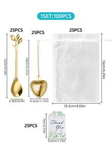 100/200件套婚礼回礼套装 - 婚礼宾客回礼 - 婚礼纪念品 | 内含心形茶漏、迷你茶匙、感谢卡、透明纱袋 | 适用于婚礼、生日、派对、圣诞节、周年纪念、乔迁之喜、毕业典礼 | 婚礼派对用品 | 新娘送礼会回礼 | 宾客礼物 - 婚禮禮品套裝 - 查看 12