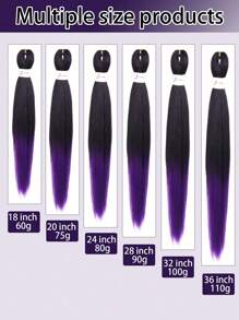 18-36英寸预拉伸编织假发接发，合成编织假发，钩针假发，简易钩针自然假发，Yaki直发合成假发接发（黑色和紫色） - 漸層紫 - 查看 2