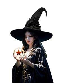 1pc Women's Black Pleated Witch Hat, Suitable For Halloween Party, Costume, And Funny Matching Pumpkin Vampire Costume Autumn