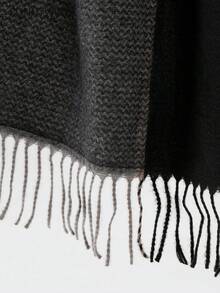 1 pezzo Poncho plaid versatile, elegante per pendolarismo, casual e abbigliamento da lavoro, autunno/inverno - nero - Visualizzare 3