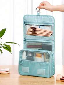1pc Waterproof Travel Makeup Bag, Hanging Toiletry Bag, Double Layer Cosmetic Organizer Bag, Large Capacity Bathroom Toiletry Bag, Multi-Functional Travel Toiletry Bag, Portable PVC Cosmetic Bag, Holiday Ladies Beach Bag, Travel Bag, With Hook, Double Layer, PVC, Waterproof, Large Capacity, Suitable For Outdoor Travel, Business Trip, Home Storage, Travel, Holiday Outing, Party, Travel Essentials, Cruise Essentials, Holiday Essentials, Back To School Toiletry Bag, Bedroom Decor, Holiday Gift, Birthday Gift, Minimalist Design