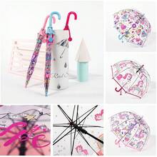 1pc New Children's Colorful Princess Umbrella With Bag Edge Cute Transparent Plastic Printed Unicorn Kindergarten Umbrella Boy Valentine Heart Valentine Summer Cooling,Beach,Travel - Hot Pink - View 10