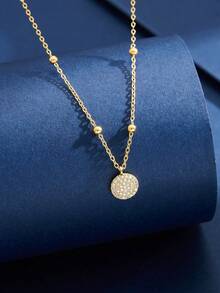1pc Luxury Round Cubic Zirconia Pendant Necklace, Jewelry, Elegant Women's Gift, Suitable For Daily Wear - Round Bead Necklace - View 2