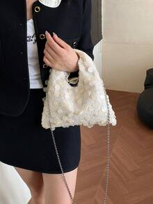 1个优雅闪亮亮片简约小手提包，适合晚宴、盛会、婚礼等场合。 - 米色 - 查看 4