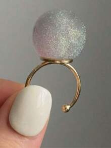 1pc Fashionable Elegant Minimalist Artistic Jelly Transparent Round Resin Stainless Steel Open Ring For Women, Suitable For Daily Commute, Street, Music Festival, Party, Evening Wear