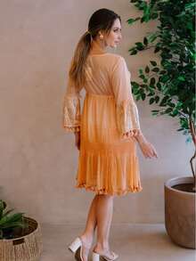 Short Boho Chic Embroidered Degraê Dress 5099 - 珊瑚橙 - 查看 3