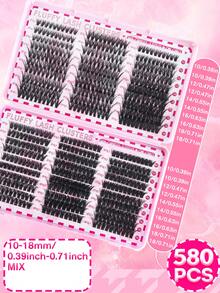 580 件 5D 睫毛膏套装，含胶水、镊子和刷子 | 30D40D50D60D80D100D 混合密度，10-18mm 长度，打造自然至惊艳妆效 | 夏季多效合一彩妆必备 | 适合初学者，可重复使用，无动物测试 | 2025 返校美妆礼盒 - 黑色 - 查看 6