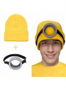 1/2 件/3 件/4 件圣诞节和新年万圣节服装配饰成人蒸汽朋克护目镜眼镜黄色无檐小帽黑色手套男女适用，适用于万圣节角色扮演派对，时尚角色扮演配饰