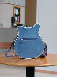 Túi đựng đàn guitar mini kiểu Mỹ Y2K Baddie Retro sáng tạo cá nhân hóa mới năm 2025, Túi đựng đàn guitar bass bất đối xứng, Túi đeo vai, Túi đeo chéo, Trang trí đinh tán xích Màu tương phản Túi đeo rộng dành cho cả nam và nữ (Kích thước nhỏ) - Màu xanh lam - Xem 5