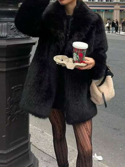 Buzzelle DEEKA 女士加大码人造毛皮装饰宽松保暖冬季外套，欧美风格