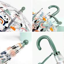 1pc New Children's Colorful Princess Umbrella With Bag Edge Cute Transparent Plastic Printed Unicorn Kindergarten Umbrella Boy Valentine Heart Valentine Summer Cooling,Beach,Travel - Hot Pink - View 2