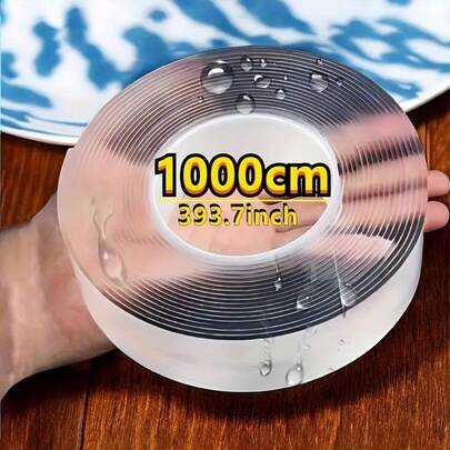 1 卷 393.7 英寸纳米双面胶带 - 强力、透明粘合剂，适用于家庭和办公室，可水洗且在塑料、木材、玻璃、石材、金属上无残留，纳米重型双面胶带