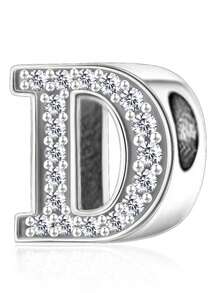 1pc 925 Sterling Silver Letter Pendant Set, Inlaid With CZ Rhinestone Letter Beads Suitable For Bracelets, Personalized Jewelry Gift, Customized Name Letter Pendant Suitable For Bracelets And Necklaces - Silver - View 8