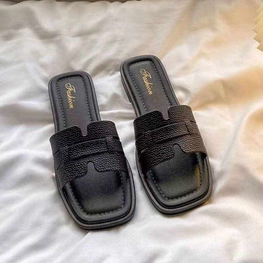 Damen neue quadratische Zehenslippers - modisch & vielseitig - bequeme Innensohle - Damen Slippers, geeignet für Gehen, Sommerurlaub, Lässig-Anlässe, Damen Flachslippers, einfaches Design, Riemen Flache Römische Strandsandalen