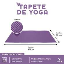 MUUK FITNESS Alfombrilla de Yoga 170 x 70 cm – Grosor 4 mm, Tapete para Yoga, Pilates, Fitness y Ejercicio, Antideslizante, Plegable y Fácil de Transportar, PVC Resistente y a Prueba de Agua, Ideal para Casa, Gimnasio, Parque o Viajes, Diseño Cómodo que Protege Articulaciones, Superficie Estable y Duradera para Relajación, Meditación y Estiramientos, Apta para Principiantes y Expertos. - Uva - Ver 5