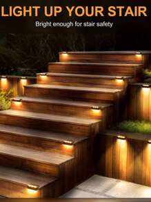 4/8/16 件太阳能 LED 楼梯灯，暖琥珀色灯，花园户外路径灯，升级版明亮 LED 灯泡，ABS 防水外壳，使用双面胶带轻松安装，适用于万圣节、圣诞节、感恩节、房间、家庭、户外、墙壁、庭院装饰、楼梯、小路、花园、阳台、楼梯、栅栏、露台、车道、人行道