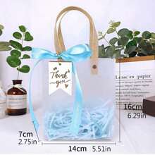 Bolsa de regalo azul + Cinta azul + Colgante de tarjeta + Conjunto de decoración de hierba falsa de imitación, reutilizable, diseño de mano, adecuado para embalaje de regalos de fiesta, recuerdos de boda, embalaje de productos minoristas, cumpleaños, embalaje de recuerdos, regalos románticos y embalaje de regalos para expresar amor, Navidad