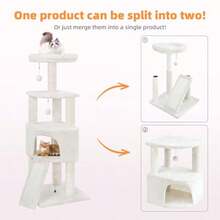 45in Cat Tree Tower With Big Condo For Indoor KittenCat Tower With Scratching Post Scratching Board And Cat Toys MultiLevel Small Space Transformer Cat Tree Beige New - 米色 - 查看 2