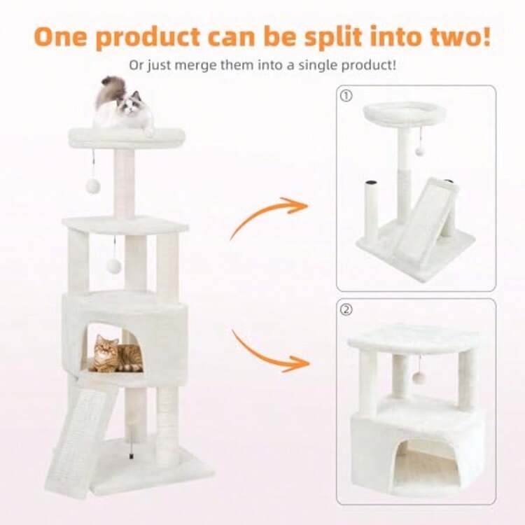 45in Cat Tree Tower With Big Condo For Indoor KittenCat Tower With Scratching Post Scratching Board And Cat Toys MultiLevel Small Space Transformer Cat Tree Beige New - Màu be - Xem 2