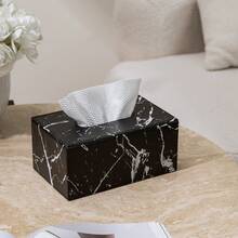 1pc Marble Pattern Leather Tissue Box Cover, Durable & Fashionable For Home And Hotel Use, Suitable For Bedroom, Living Room And Car Decor, Marble Texture Box, Stylish Design, Tissue Box Decor, Modern Kitchen And Dining Room Decor, Rectangular Marble Textured Tissue Box Holder
